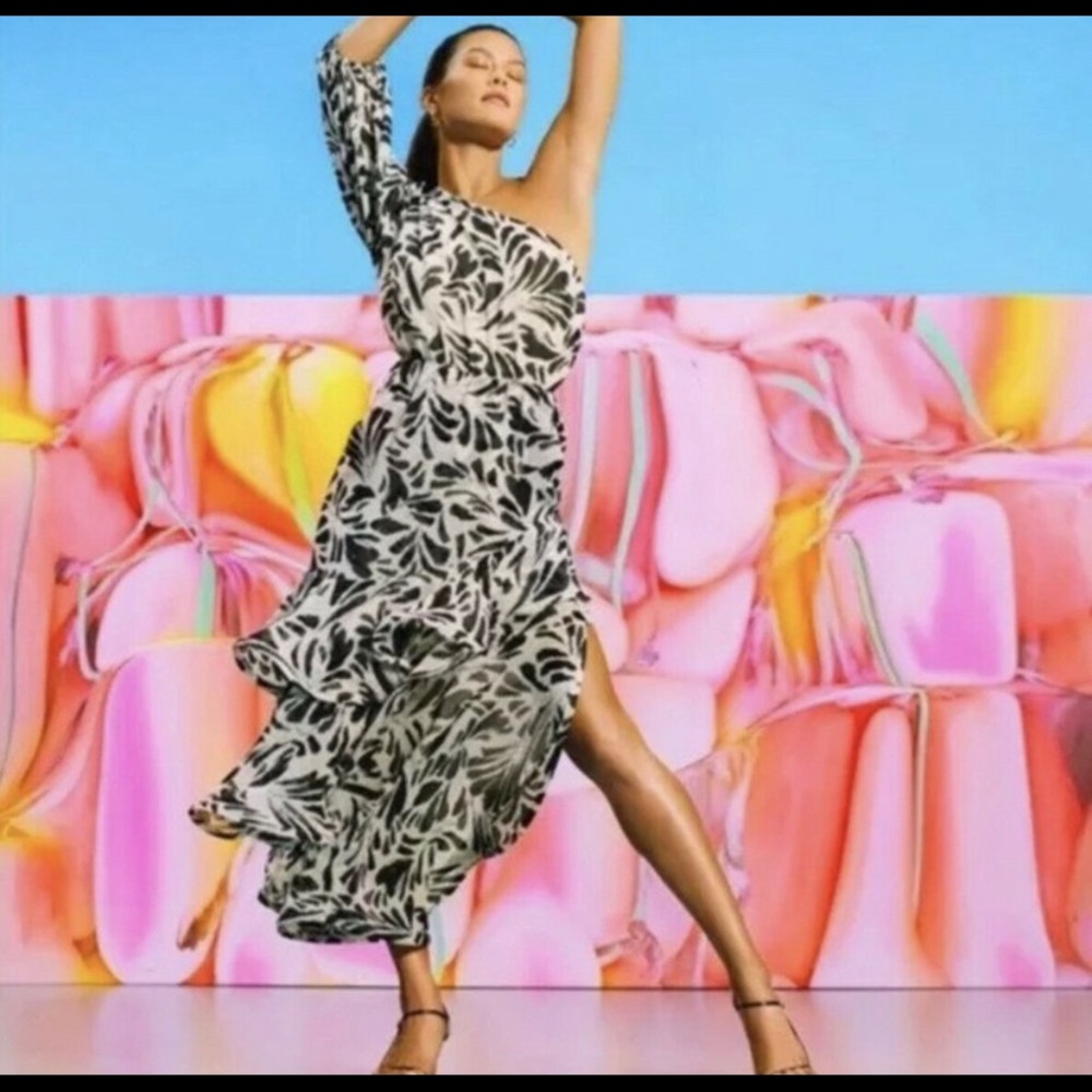 Black/white botanical dress